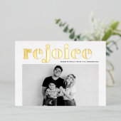 レジョイスはっきりしたタイポグラフィモダン写真クリスマス 箔シーズンカード (立ち正面)