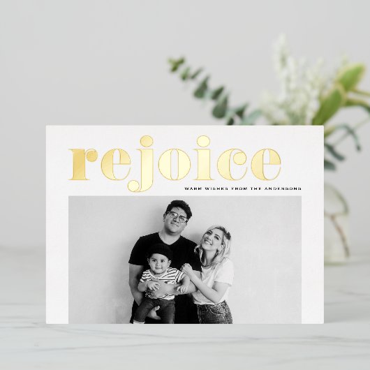 レジョイスはっきりしたタイポグラフィモダン写真クリスマス 箔シーズンカード (立ち正面)