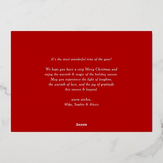 レジョイスはっきりしたタイポグラフィモダン写真クリスマス 箔シーズンカード (裏面)