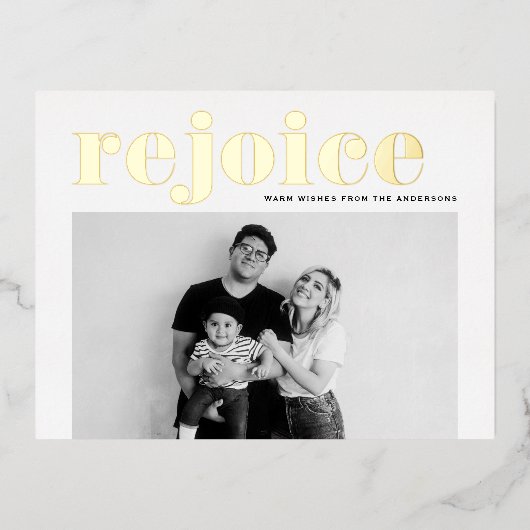 レジョイスはっきりしたタイポグラフィモダン写真クリスマス 箔シーズンポストカード (正面)