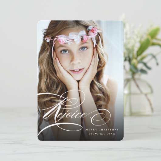 レジョイスクラシックスクリプト宗教的なクリスマスフォト シーズンカード (スタンド正面)