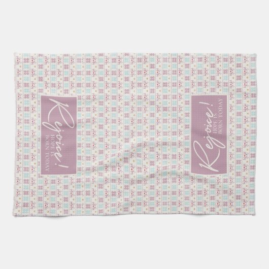 レジョイスクリスマスパステルタイポグラフィスノーフレーク キッチンタオル (横)