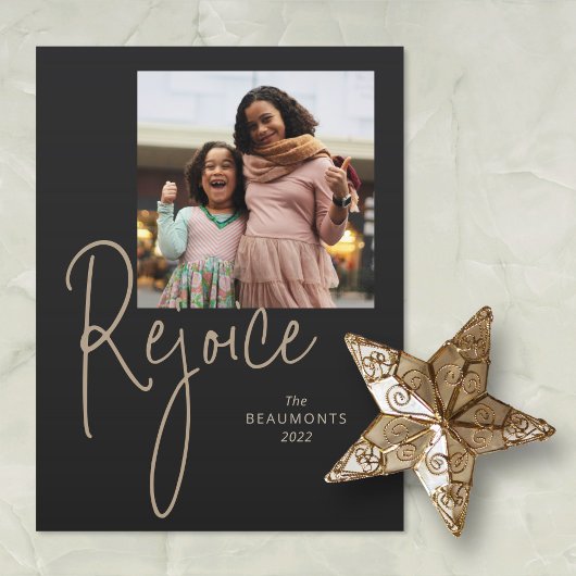 レジョイスシンプルフォトブラックホリデー シーズンポストカード