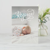 レジョイスホワイトレタリング宗教的クリスマスフォト シーズンカード (スタンド正面)