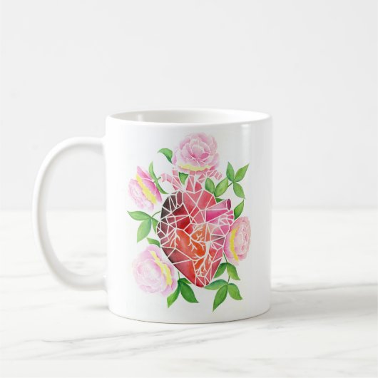 レジリエンス&開花 – モザイクハートコーヒーマグ コーヒーマグカップ (左)