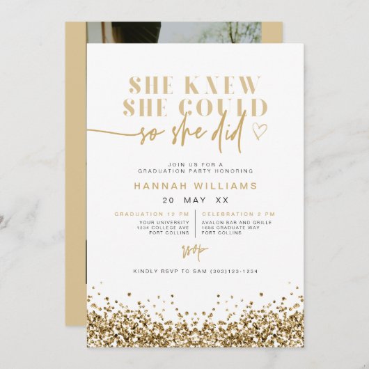 レジーナイエロー金ゴールドグリッター卒業I 招待状 (正面/裏面)