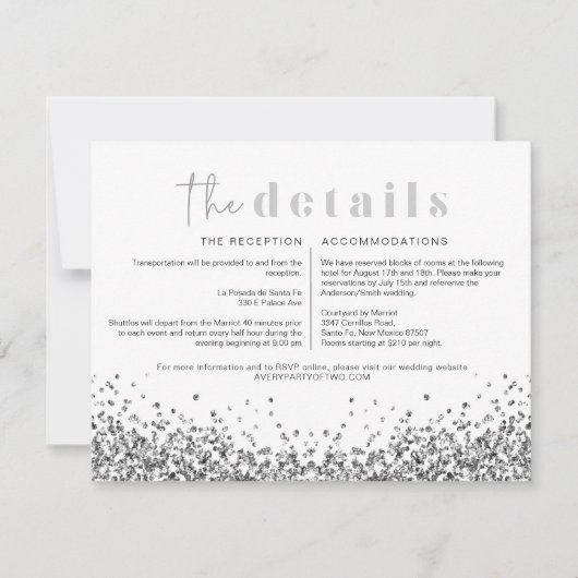 レジーナシルバーグリッターディスコ結婚の詳細カード 招待状 (正面)