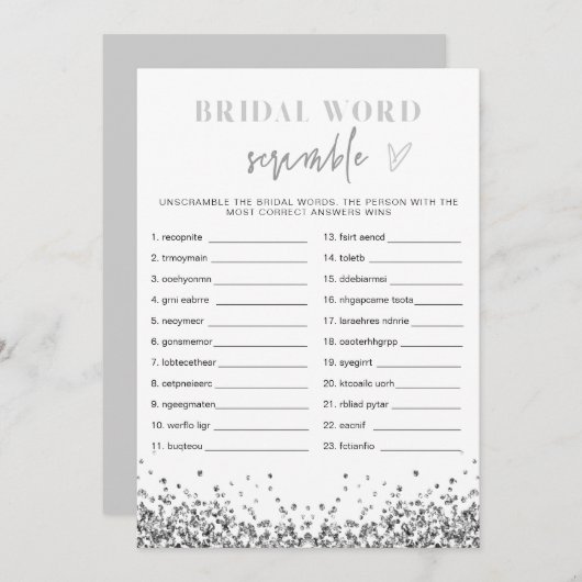 レジーナシルバーシークンズブライダルシャワーワードスクランブル 招待状 (正面/裏面)