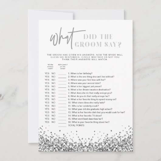 レジーナシルバー新郎が何と言ったかブライダルゲーム 招待状 (正面)