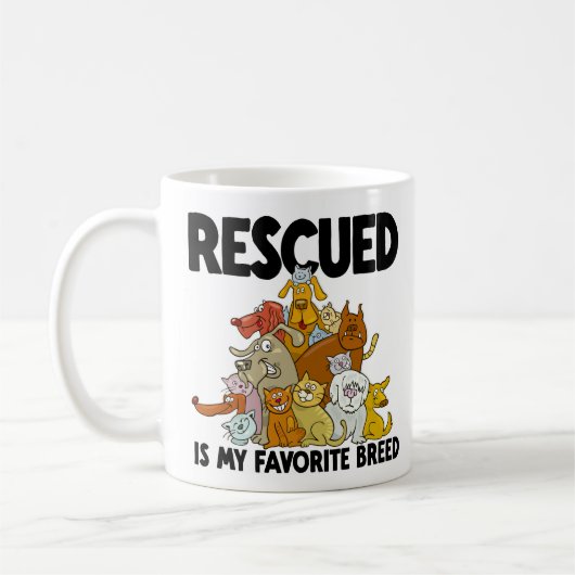 レスキュー犬と猫は私のお気に入りの犬種のマグカップ コーヒーマグカップ (左)