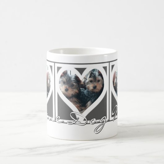 レスキュー犬ママ3枚フォトハートフレームグレー コーヒーマグカップ (中央)