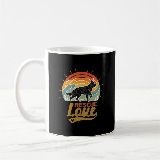 レスキュー ラブ ドッグ レトロ 日没 樹木 コーヒーマグカップ (左)