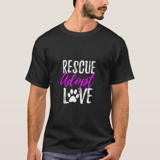 レスキュー+採用+愛 おもしろい犬や猫の愛好家のためのギフト Tシャツ