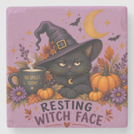レスティングウィッチフェイス 黒猫 ハロウィン ストーンコースター
