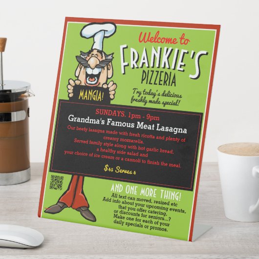 レストライタリアンンピッツェリアおもしろいメニューボードプロモーション 台座サイン (インサイチュ)
