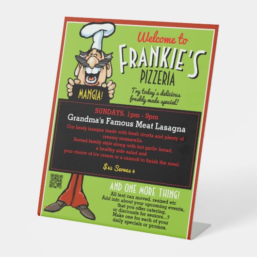 レストライタリアンンピッツェリアおもしろいメニューボードプロモーション 台座サイン (正面)