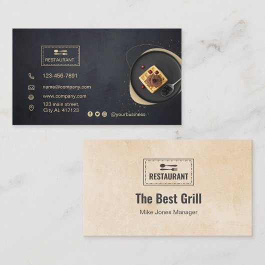 レストラカスタムンドカード |黒いモダン写真 名刺 (正面/裏面)