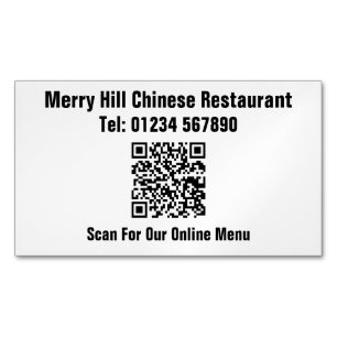 レストランのオンラインメニューQRコード マグネット名刺