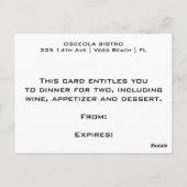 レストランの写真のギフト券カード ポストカード (裏面)