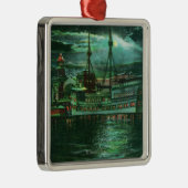 レストランの船のホテルの月明りの眺め メタルオーナメント (右)