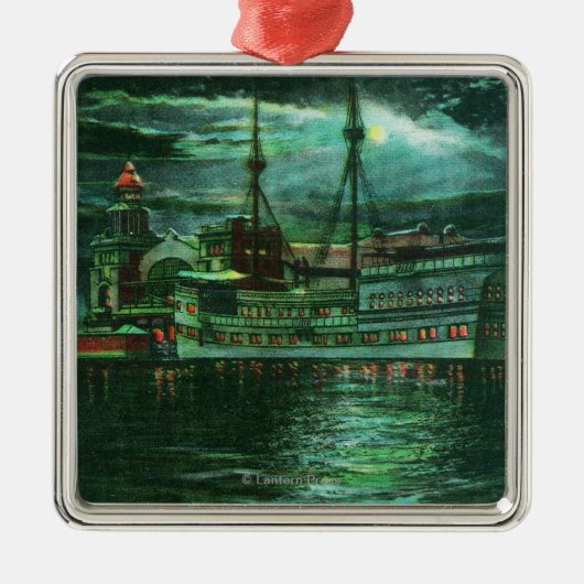 レストランの船のホテルの月明りの眺め メタルオーナメント (正面)