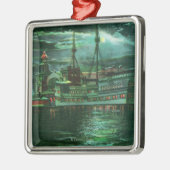 レストランの船のホテルの月明りの眺め メタルオーナメント (左)