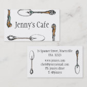 レストランまたはカフェの名刺、旧式な食事用器具類 名刺 (正面/裏面)