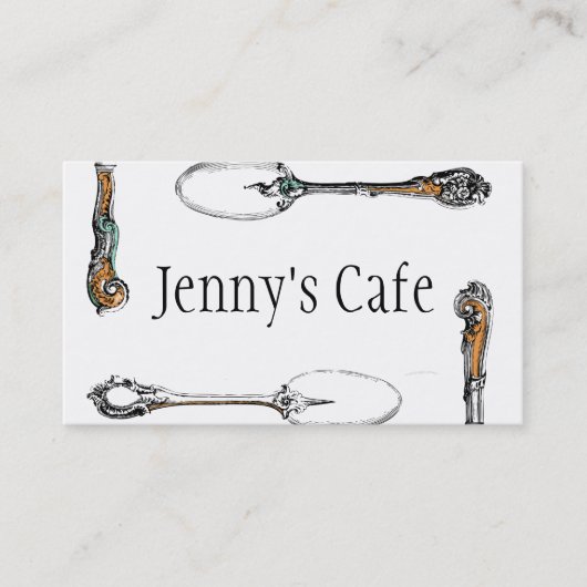 レストランまたはカフェの名刺、旧式な食事用器具類 名刺 (正面)
