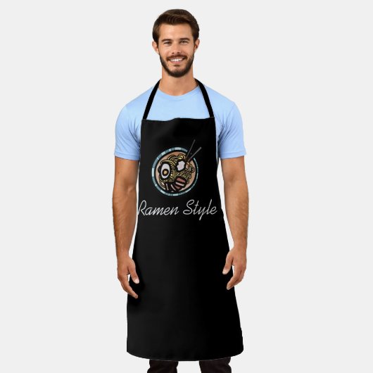 レストランウェイターモダンの黒ラー日本のメン エプロン (着用した状態)