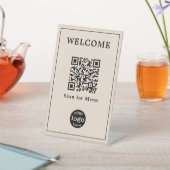 レストランエレガントカフェメニューQRコード会社ロゴ 台座サイン (インサイチュ)