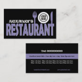 レストランカトラリープレートラベンダー白黒 名刺 (正面/裏面)