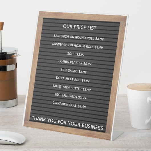 レストランカフェコーヒーショップの価格表 台座サイン (インサイチュ)