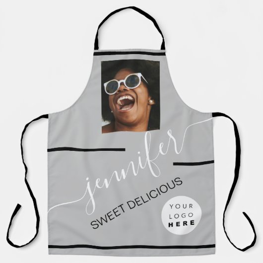 レストランケーキコーヒーショップフォトロゴグレー エプロン (正面)