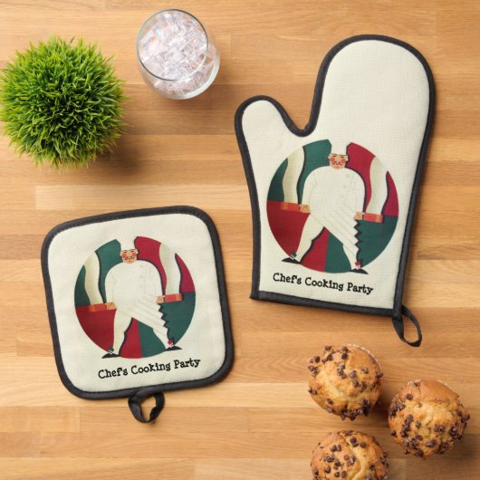 レストランシェフの料理パーティー料理 鍋つかみ&鍋敷きセット (トップダウン)