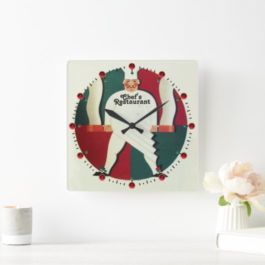 レストランシェフ料理食品,ケータリング スクエア壁時計 (ホーム)