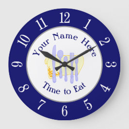 レストランシルバーウェアオンブルーホワイトナンバーズ ラージ壁時計