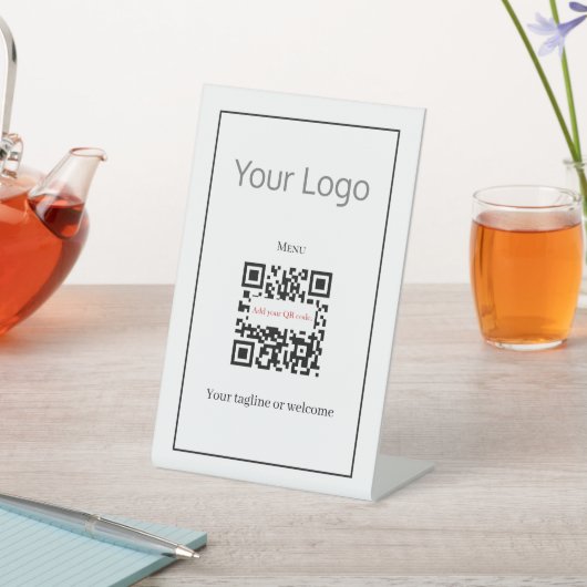 レストランシンプルロゴの追加QRコードメニュー 台座サイン (インサイチュ)