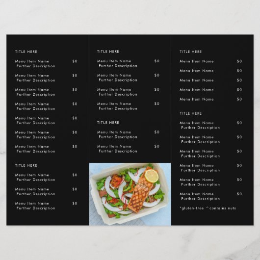 レストランテイクアウト |ブラックフォトモダンメニュー (裏面)