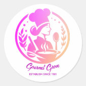 レストランブランディングステッカー – 女性シェフロゴ ラウンドシール (正面)