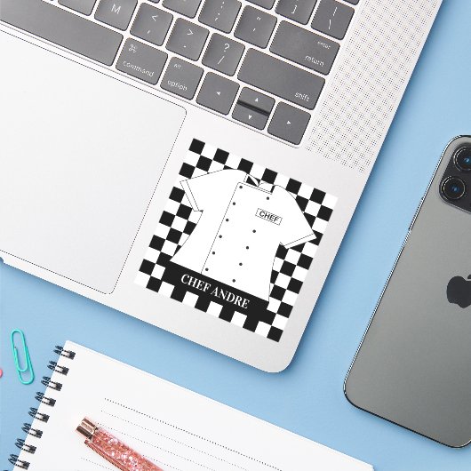 レストランヘッドシェフホワイトチュニ市松模様にクスクエア シール (ノートパソコンとiPhone)