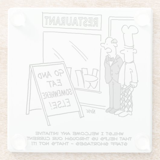 レストランホスピタリティスタッフ不足。おもしろい ガラスコースター (裏面)