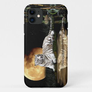 レストランホワイトタイガー&ムーン大きな猫野生生物 iPhone 11 ケース