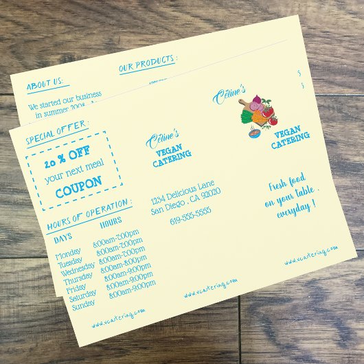 レストランメニュークーポン付き3折パンフレット