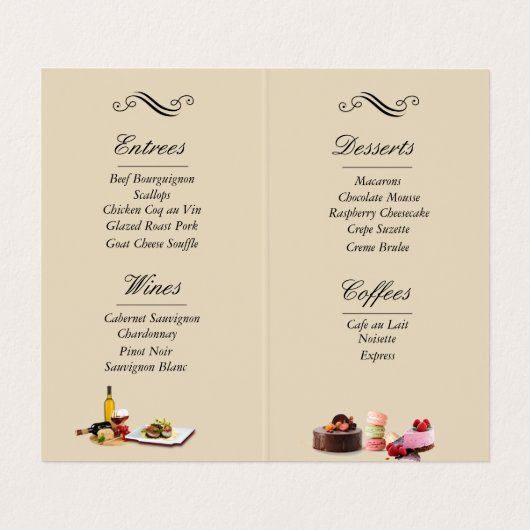 レストランメニュー折り畳みビジネスカード 名刺 (内部フラット)