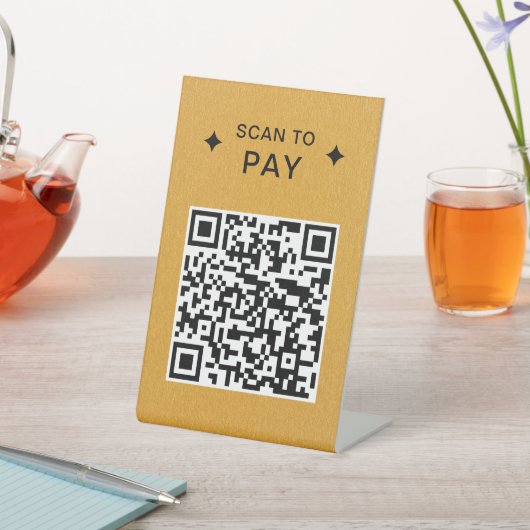 レストランモダンのQRコードが金ゴールドを支払うためにスキャン 台座サイン (インサイチュ)