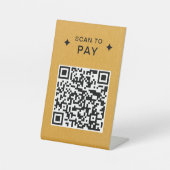 レストランモダンのQRコードが金ゴールドを支払うためにスキャン 台座サイン (正面)