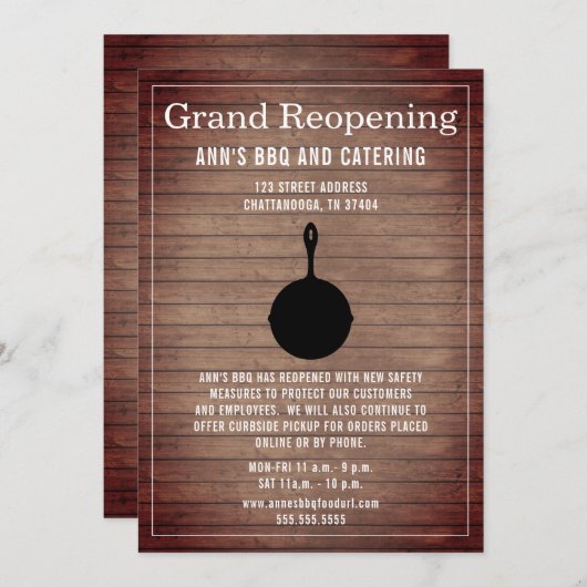 レストランリオープン素朴ウッドスキレット 招待状 (正面/裏面)