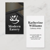 レストランロゴ | 金ゴールドストライプ | 黒いリボン 名刺 (正面/裏面)