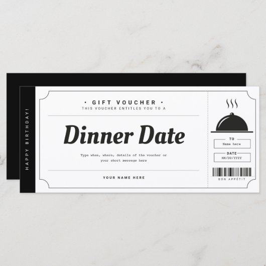 レストラン予約ギフト伝票証明書 (正面/裏面)