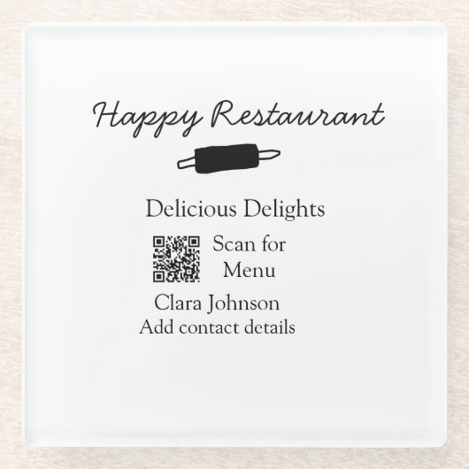 レストラン名スキャンQRメニュー追加連絡詳細n ガラスコースター (正面)